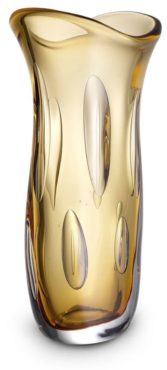 Casa Padrino Luxus Deko Glasvase Orange 19 x 14 x H. 39 cm - Elegante Blumenvase aus mundgeblasenem Glas - Deko Accessoires