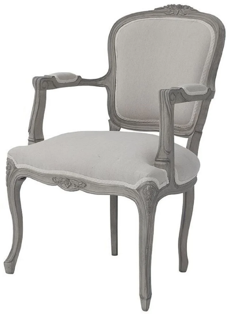 Casa Padrino Luxus Barock Esszimmer Stuhl Set Grau - 6 handgefertigte Esszimmerstühle mit Armlehnen im Barockstil - Barock Esszimmer Möbel - Luxus Qualität