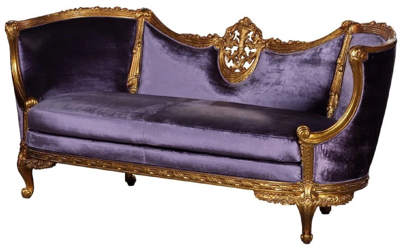 Casa Padrino Luxus Barock Samt Sofa Lila / Gold - Edles Handgefertigtes Wohnzimmer Sofa im Barockstil - Prunkvolle Barock Wohnzimmer Möbel