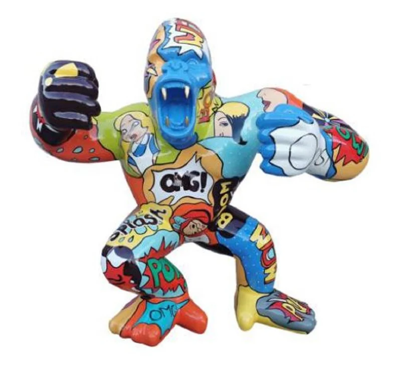 Casa Padrino Designer Deko Skulptur Gorilla Affe Bunt 80 x 40 x H. 70 cm - Wetterbeständige Dekofigur - Wohnzimmer Garten Terrassen Deko