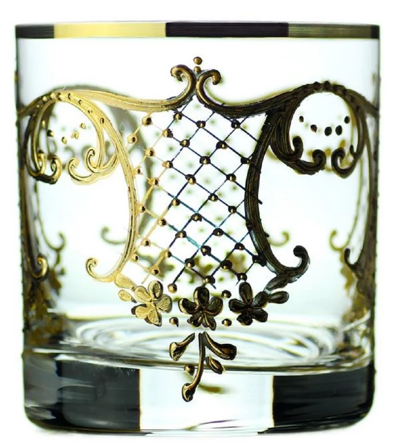 Casa Padrino Luxus Barock Whisky Glas 6er Set Gold Ø 8 x H. 9 cm - Handgefertigte und handbemalte Whiskygläser - Hotel & Restaurant Accessoires - Luxus Qualität