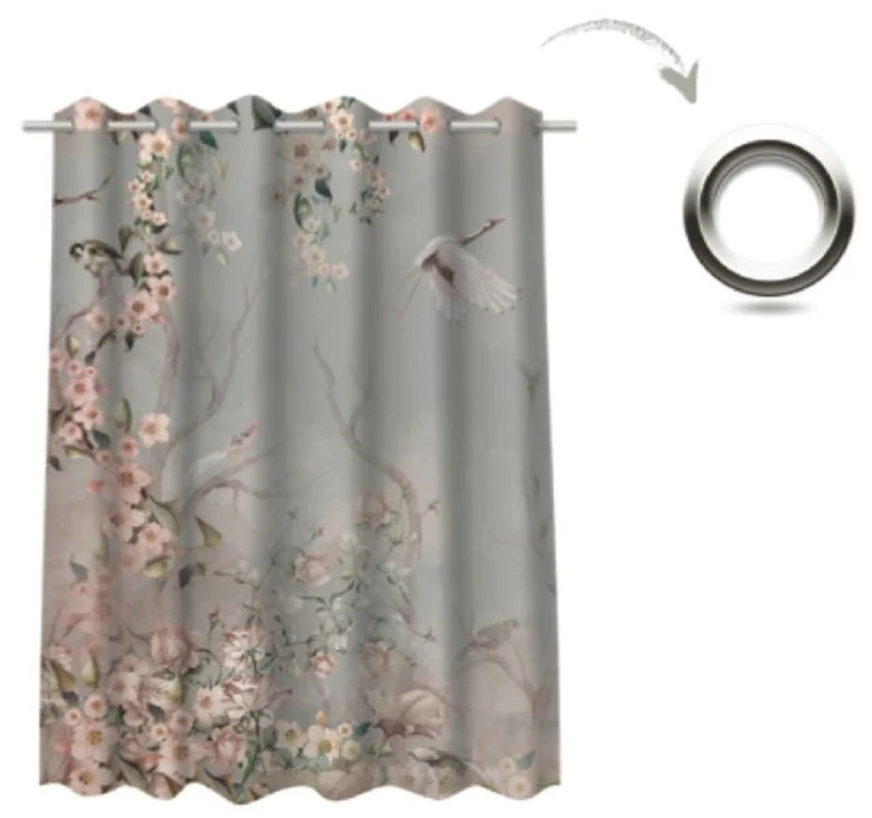 Casa Padrino Luxus Vorhang Set Vögel im Wald Hellgrau / Mehrfarbig 250 x H. 290 cm - Bedruckte Leinen & Samt Vorhänge - Ösenvorhänge - Schiebevorhänge - Luxus Qualität