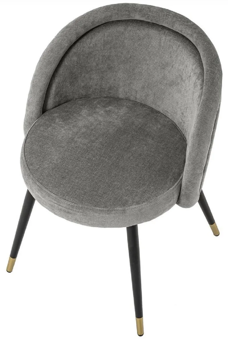 Casa Padrino Luxus Esszimmerstuhl Set Grau / Schwarz / Messing 57,5 x 58 x H. 77 cm - Edle Esszimmerstühle - Luxus Esszimmer Möbel