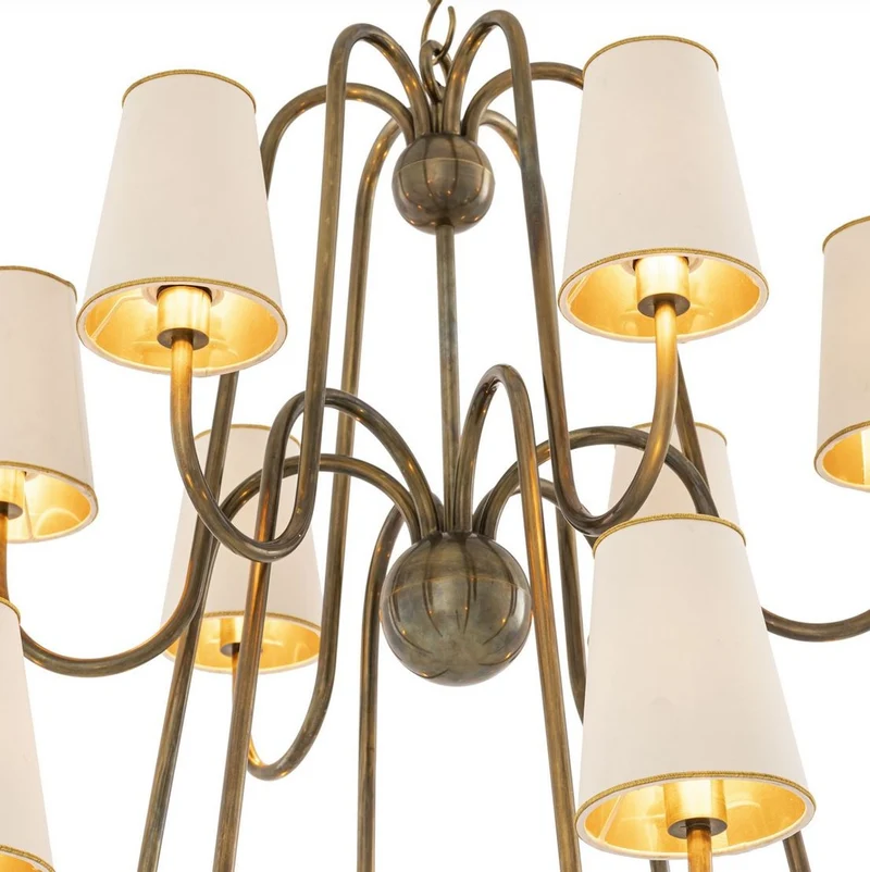 Casa Padrino Luxus Jugendstil Kronleuchter Vintage Messingfarben / Weiß / Gold 76 x 76 x H. 76 cm - Barock & Jugendstil Kronleuchter