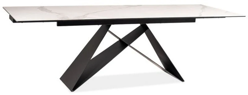 Casa Padrino Designer Esstisch Weiß / Matt Schwarz 160-240 x 90 x H. 76 cm - Ausziehbarer Esszimmertisch mit Tischplatte in Marmoroptik - Esszimmer Möbel