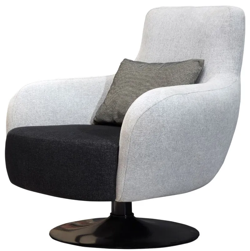 Casa Padrino Luxus Drehsessel Hellgrau / Schwarz 87 x 84 x H. 88 cm - Wohnzimmer Sessel mit dekorativem Kissen - Luxus Wohnzimmer Möbel