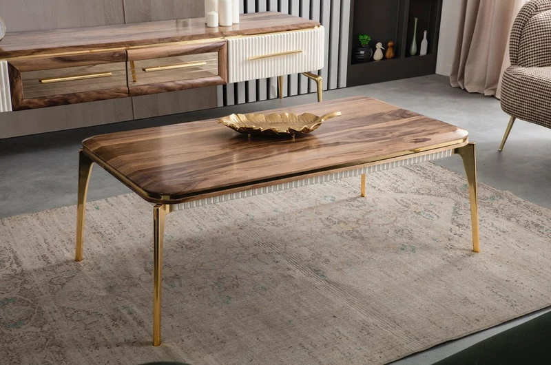 Casa Padrino Luxus Art Deco Couchtisch Braun / Gold 117 x 62 x H. 45 cm - Eleganter Wohnzimmertisch - Art Deco Wohnzimmer Möbel