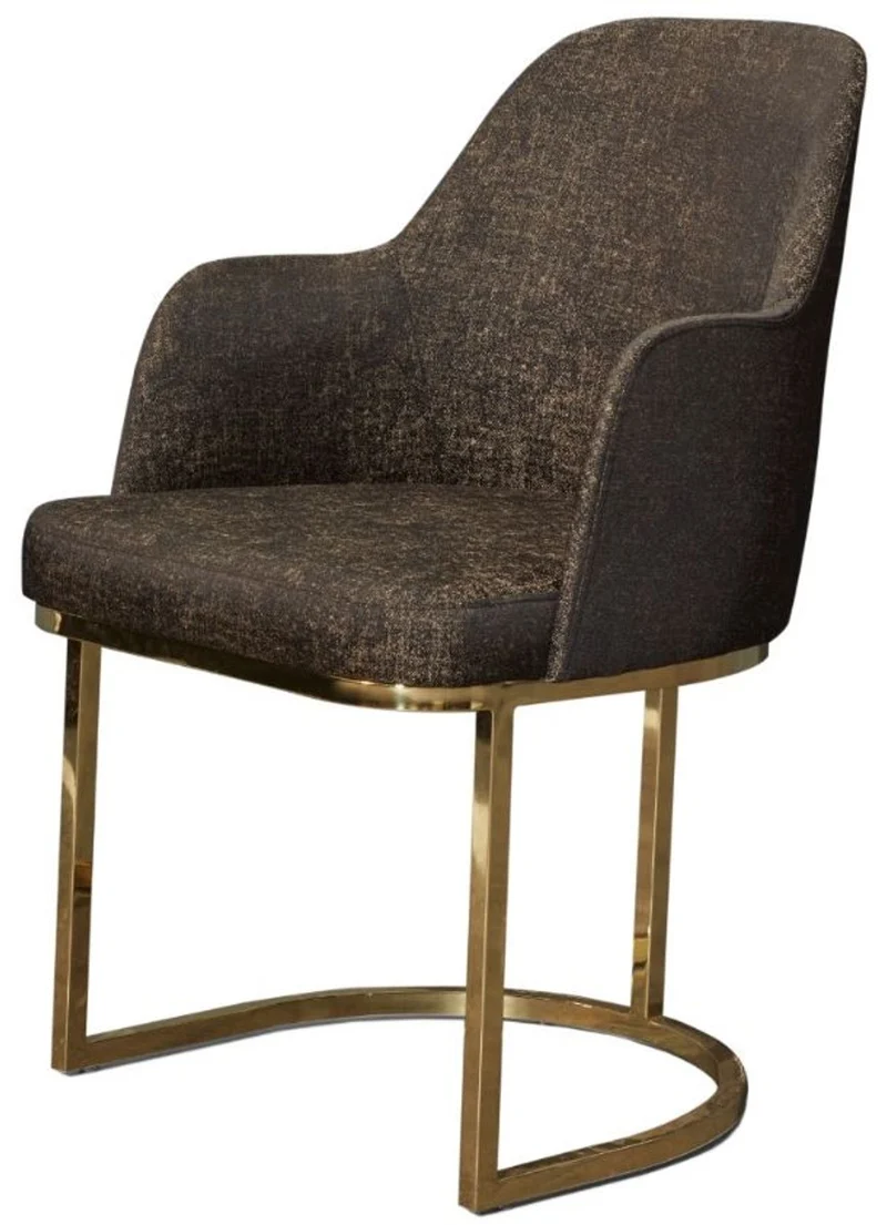 Casa Padrino Luxus Esszimmer Stuhl Set Grau / Gold 70 x 95 x H. 96 cm - Küchen Stühle 6er Set - Esszimmerstühle mit Armlehnen - Luxus Esszimmer Möbel