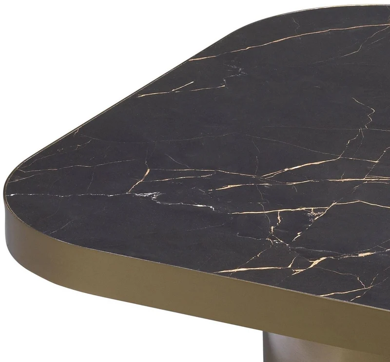Casa Padrino Luxus Beistelltisch Schwarz / Messingfarben 64 x 64 x H. 37,5 cm - Quadratischer Edelstahl Tisch mit Keramikplatte - Wohnzimmer Möbel - Luxus Möbel