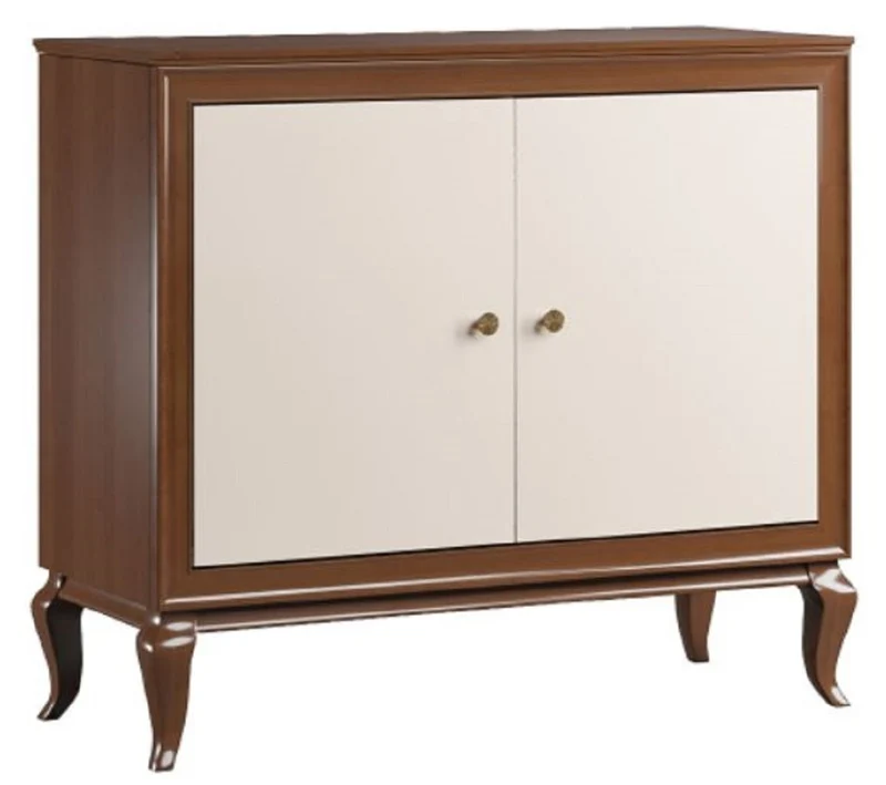 Casa Padrino Luxus Art Deco Sideboard Dunkelbraun / Cremefarben 108,7 x 43,5 x H. 95,5 cm - Massivholz Schrank mit 2 Türen - Art Deco Wohnzimmer Möbel