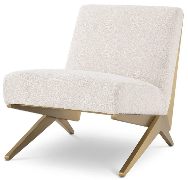 Casa Padrino Luxus Lounge Sessel Creme / Messing 63,5 x 90,5 x H. 74 cm - Wohnzimmer Sessel - Wohnzimmer Möbel - Luxus Kollektion
