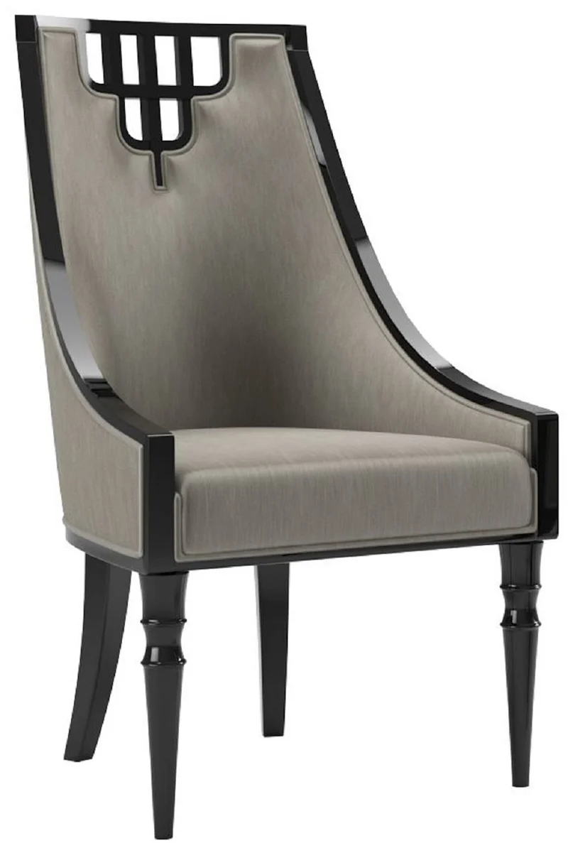Casa Padrino Luxus Art Deco Esszimmerstuhl Grau / Schwarz - Handgefertigter Massivholz Küchenstuhl - Edle Art Deco Esszimmer Möbel