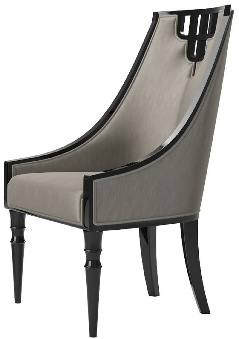 Casa Padrino Luxus Art Deco Esszimmerstuhl Grau / Schwarz - Handgefertigter Massivholz Küchenstuhl - Edle Art Deco Esszimmer Möbel