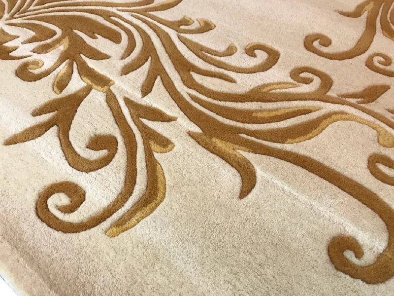 Pompöös by Casa Padrino Luxus Teppich von Harald Glööckler - ALLE GRÖßEN - Krone Creme / Gold - Barock Design Teppich - Handgewebt aus Wolle