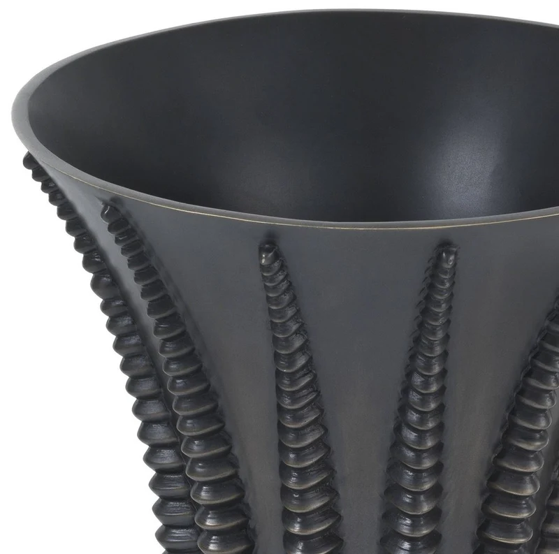 Casa Padrino Luxus Deko Vase Bronzefarben / Schwarz Ø 22 x H. 28 cm - Runde Messing Blumenvase mit Granitsockel - Luxus Qualität