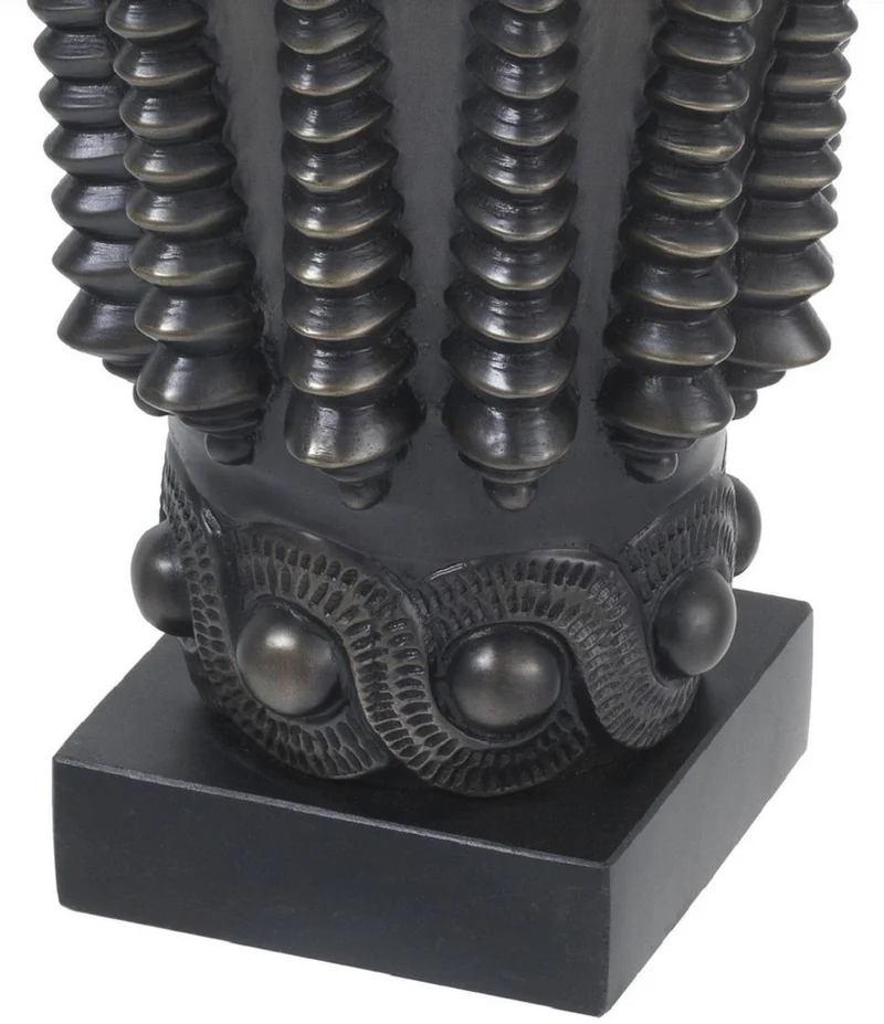 Casa Padrino Luxus Deko Vase Bronzefarben / Schwarz Ø 22 x H. 28 cm - Runde Messing Blumenvase mit Granitsockel - Luxus Qualität
