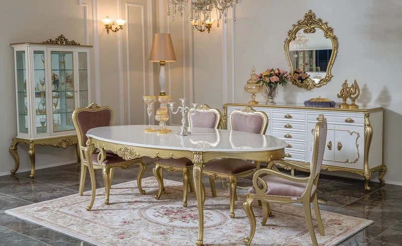 Casa Padrino Luxus Barock Esszimmer Set Rosa / Weiß / Gold - 1 ovaler Esstisch & 6 Esszimmerstühle - Prunkvolle Esszimmer Möbel im Barockstil