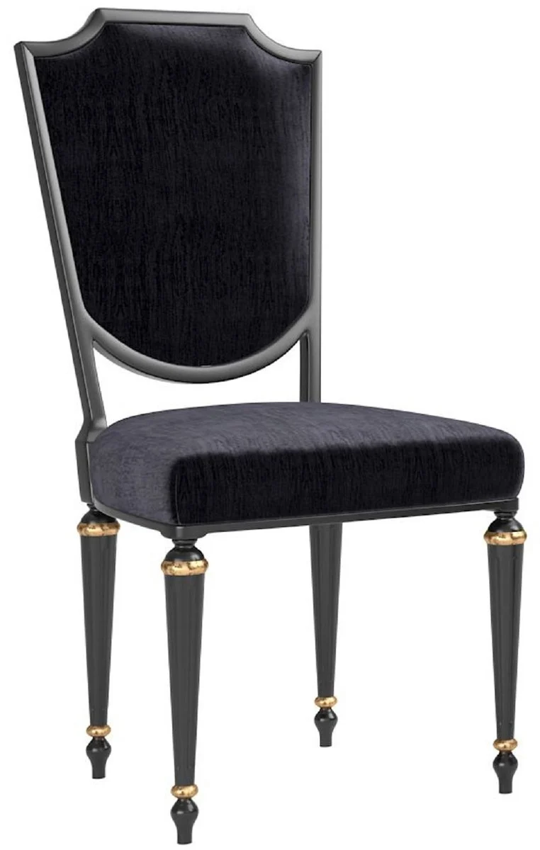 Casa Padrino Luxus Barock Esszimmerstuhl Schwarz / Antik Gold - Handgefertigter Massivholz Küchenstuhl - Prunkvolle Esszimmer Möbel im Barockstil
