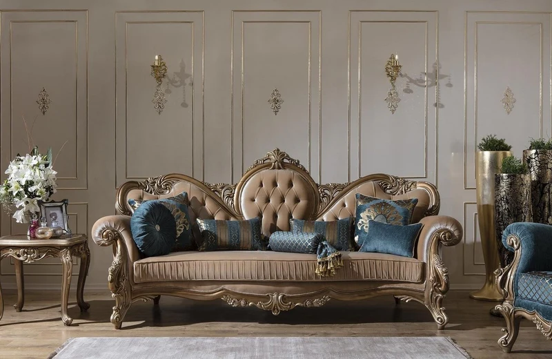 Casa Padrino Luxus Barock Sofa Braun / Gold 260 x 90 x H. 125 cm - Prunkvolles Wohnzimmer Sofa mit dekorativen Kissen - Barock Möbel