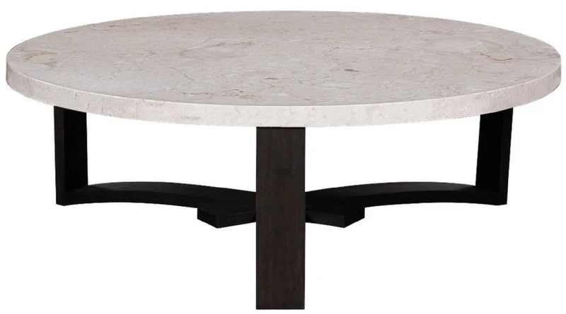 Casa Padrino Luxus Couchtisch Cremefarben / Dunkelbraun Ø 130 x H. 45 cm - Runder Wohnzimmertisch mit Marmorplatte - Wohnzimmer Möbel