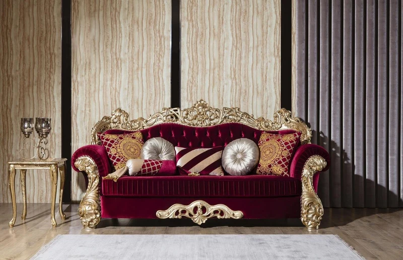Casa Padrino Luxus Barock Wohnzimmer Set Boardeauxrot / Weiß / Gold - 2 Sofas & 2 Sessel & 1 Couchtisch - Wohnzimmer Möbel im Barockstil - Edel & Prunkvoll