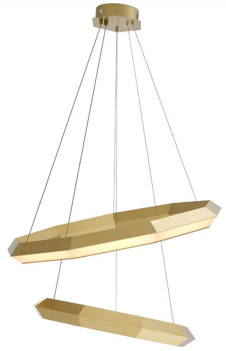 Casa Padrino Luxus LED Kronleuchter Antik Messingfarben Ø 80 x H. 206 cm - Wohnzimmer Kronleuchter - Hotel Kronleuchter - Luxus Qualität