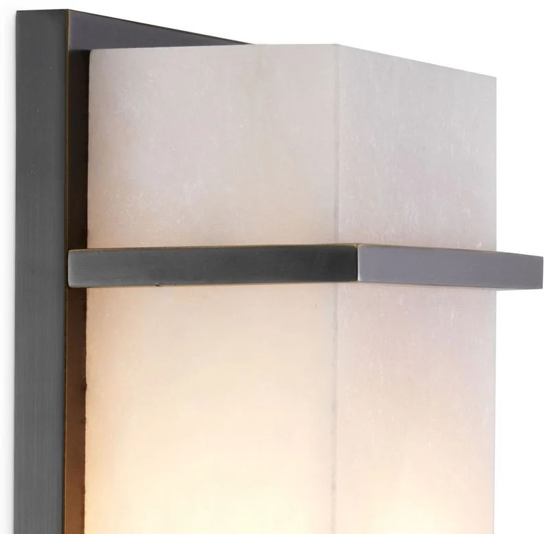Casa Padrino Luxus Wandleuchte Bronze / Alabaster 13 x 9 x H. 34 cm - Elegante Wandlampe mit Alabaster Lampenschirm - Luxus Leuchten