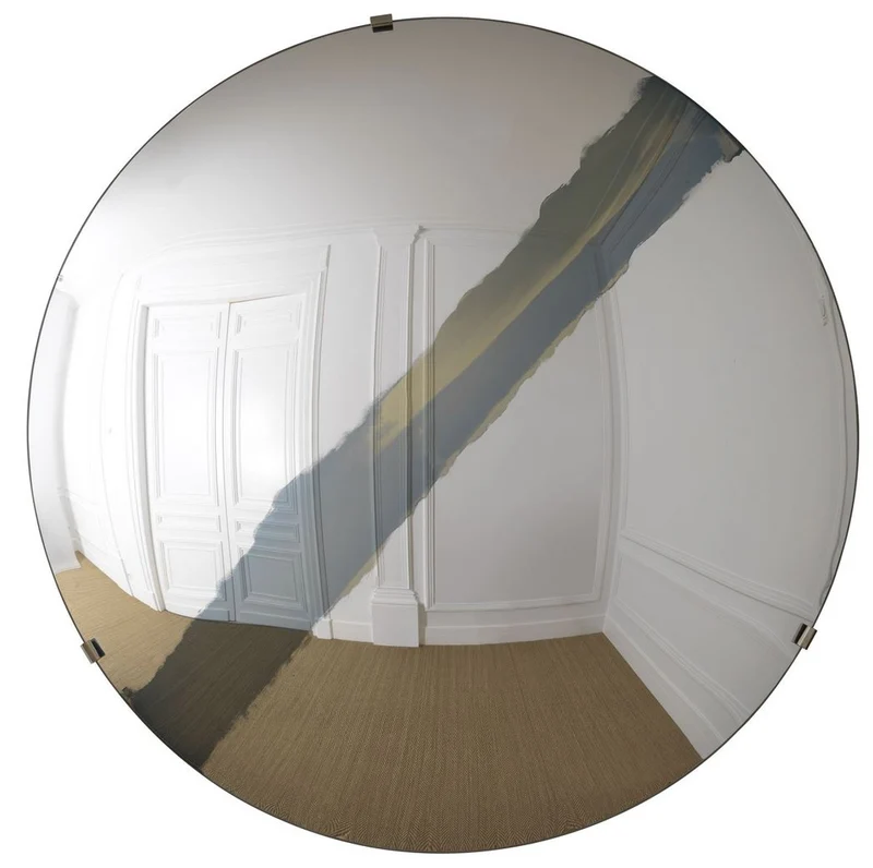 Casa Padrino Luxus Spiegel mit blauem Streifen Ø 119 cm - Runder konkaver Wandspiegel mit Wandhalterung - Luxus Kollektion