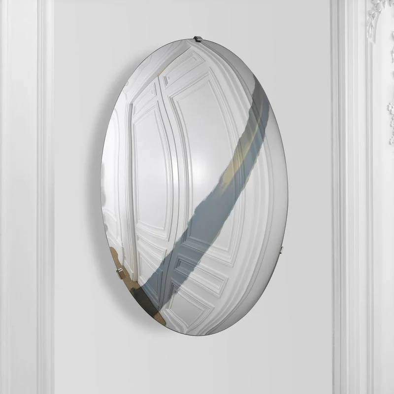 Casa Padrino Luxus Spiegel mit blauem Streifen Ø 119 cm - Runder konkaver Wandspiegel mit Wandhalterung - Luxus Kollektion