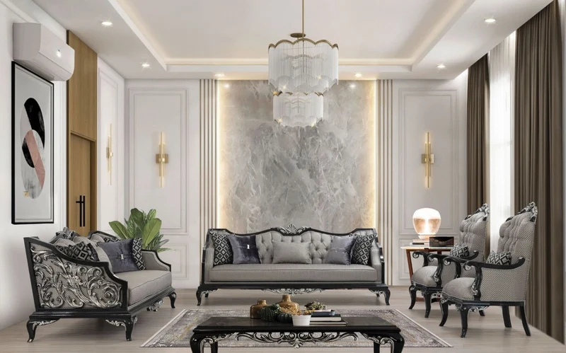Casa Padrino Luxus Barock Sessel Silber / Schwarz - Wohnzimmer Sessel im Barockstil - Barock Wohnzimmer Möbel - Edel & Prunkvoll