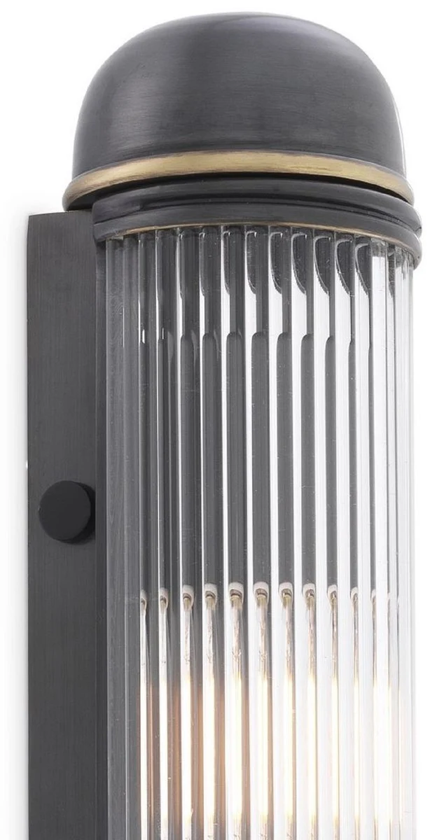 Casa Padrino Luxus Wandleuchte Bronzefarben 7 x 7,5 x H. 40 cm - Elegante Metall Wandlampe mit Glas Lampenschirm - Luxus Leuchten