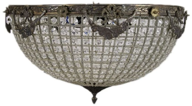 Casa Padrino Barock Kristall Deckenleuchte Oxidiert Ø 60 x H. 30 cm - Prunkvoller Decken Kronleuchter - Barock Leuchten
