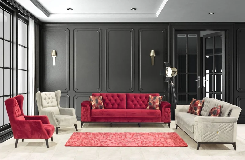 Casa Padrino Chesterfield Ohrensessel Rot / Schwarz 80 x 80 x H. 90 cm - Moderner Wohnzimmer Sessel - Chesterfield Wohnzimmer Möbel