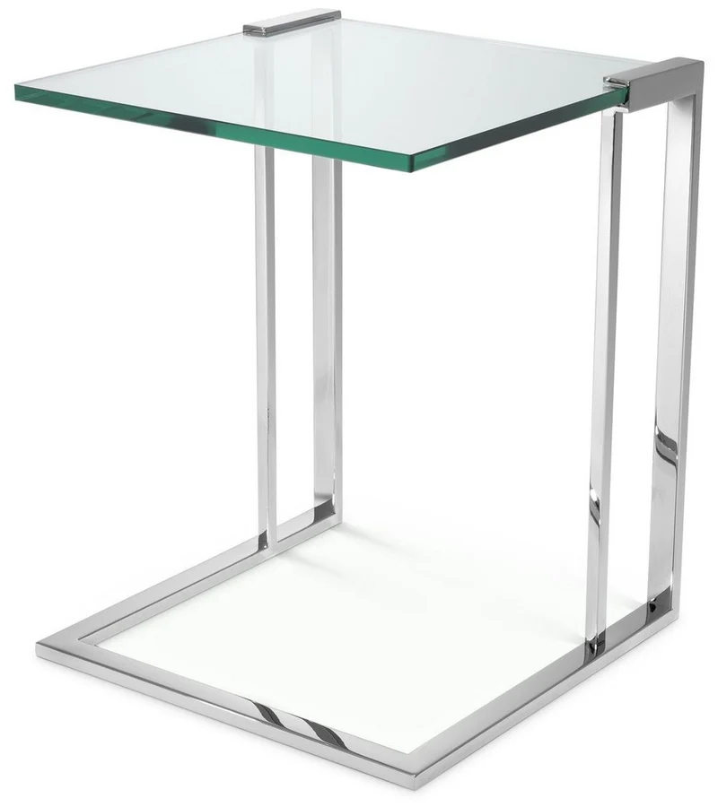 Casa Padrino Luxus Beistelltisch Silber 45 x 45,5 x H. 56,5 cm - Edelstahl Tisch mit Glasplatte - Luxus Wohnzimmer Möbel