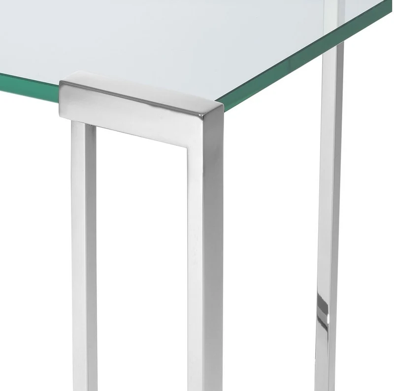 Casa Padrino Luxus Beistelltisch Silber 45 x 45,5 x H. 56,5 cm - Edelstahl Tisch mit Glasplatte - Luxus Wohnzimmer Möbel