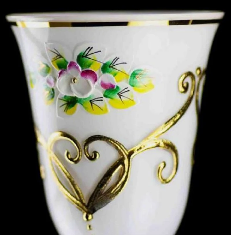 Casa Padrino Luxus Barock Likörglas 6er Set Weiß / Mehrfarbig / Gold Ø 5,5 x H. 17 cm - Handgefertigte und handbemalte Likörgläser - Hotel & Restaurant Accessoires - Luxus Qualität