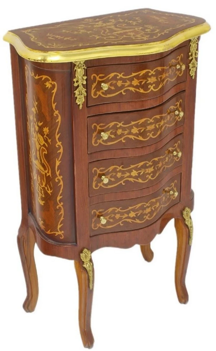 Casa Padrino Barock Kommode Dunkelbraun / Gold 50 x 30 x H. 80 cm - Handgefertigte Massivholz Antik Stil Kommode mit 4 Schubladen - Barock Möbel