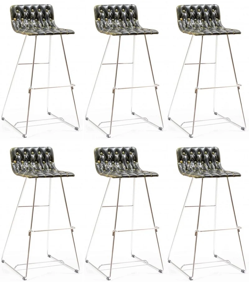 Casa Padrino Luxus Barstuhl Set Schwarz / Gold / Silber 37 x 33 x H. 90 cm - Moderne Barstühle mit Kunstleder - Garten Gastronomie Bar Möbel