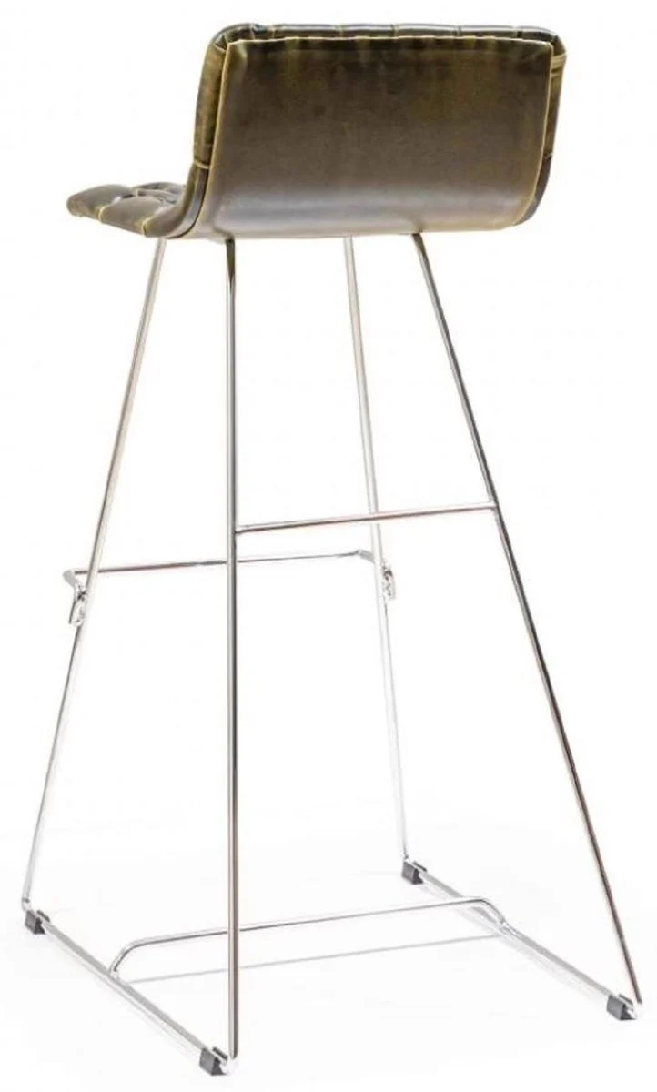 Casa Padrino Luxus Barstuhl Set Schwarz / Gold / Silber 37 x 33 x H. 90 cm - Moderne Barstühle mit Kunstleder - Garten Gastronomie Bar Möbel