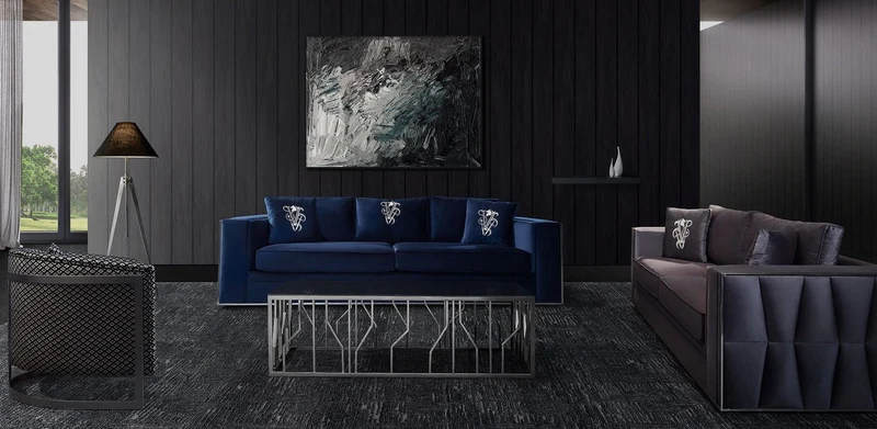 Casa Padrino Luxus Sofa Blau / Silber 240 x 95 x H. 65 cm - Wohnzimmer Sofa mit dekorativen Kissen - Luxus Wohnzimmer Möbel