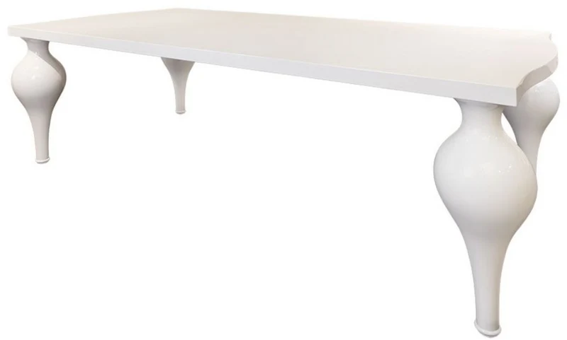 Casa Padrino Neoklassik Esstisch Hochglanz Weiß 220 x 110 x H. 75,5 cm - Massivholz Küchentisch - Esszimmer Möbel im Neoklassischem Stil
