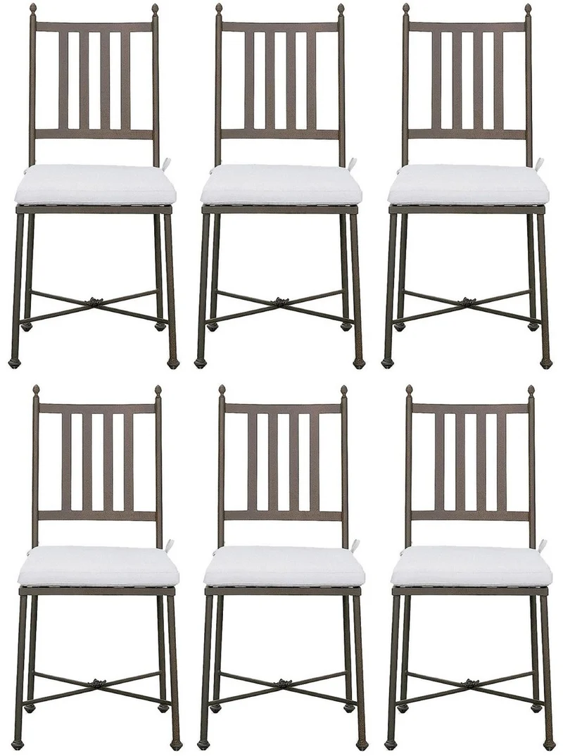 Casa Padrino Luxus Jugendstil Gartenstuhl Set mit Sitzkissen Braun / Weiß 42 x 45 x H. 103 cm - Handgeschmiedete Esszimmer Stühle - Esszimmer Garten Terrassen Möbel