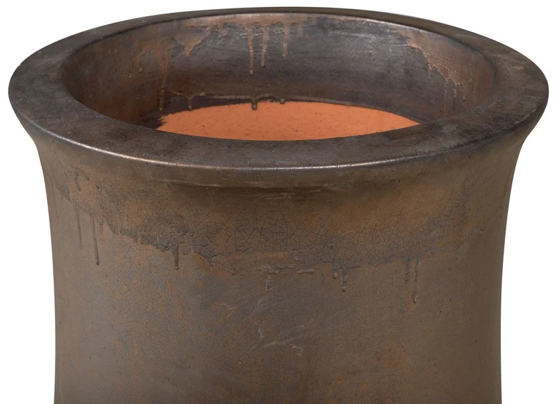 Casa Padrino Jugendstil Blumentopf Bronzefarben Ø 46 x H. 60 cm - Handgefertigter runder Terracotta Pflanzentopf - Garten & Terrassen Deko Accessoires