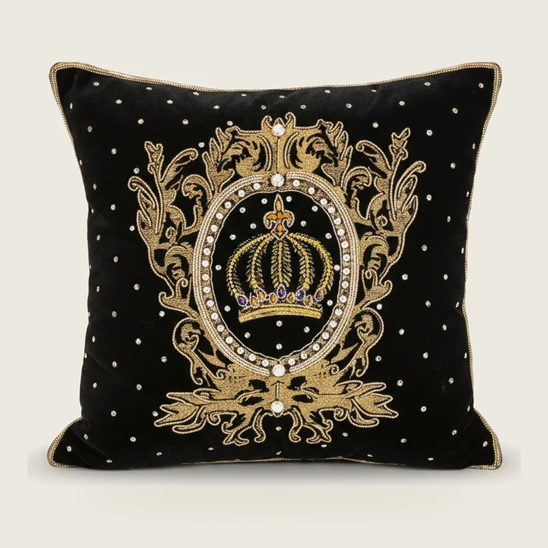 Harald Glööckler Luxus Barock Deko Kissen Pompöös by Casa Padrino Crown & Stars Schwarz / Gold aufwendig verziert mit Pailletten und Glitzersteinen