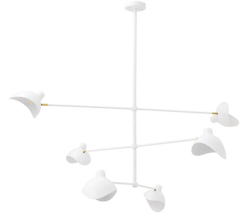 Casa Padrino Designer Kronleuchter Weiß / Antik Messingfarben 180 x 180 x H. 84,5 cm - Eleganter Kronleuchter im 50er Jahre Stil - Luxus Kollektion