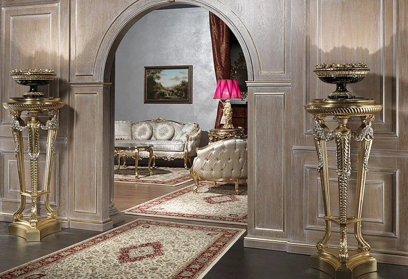 Casa Padrino Luxus Barock Säule Gold / Silber / Schwarz - Prunkvolle handgeschnitzte Deko Säule mit Marmorplatte - Hotel Möbel - Schloss Möbel - Luxus Qualität - Made in Italy