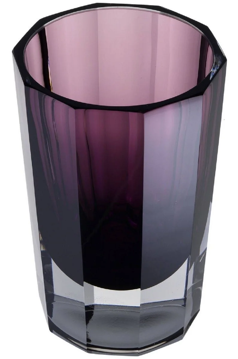 Casa Padrino Luxus Deko Glas Vase Lila Ø 12 x H. 18 cm - Elegante handgefertigte 8-eckige Blumenvase - Deko Accessoires