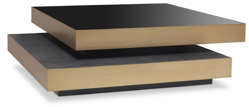 Casa Padrino Luxus Couchtisch Messingfarben / Anthrazitgrau / Schwarz 124 x 135 x H. 32 cm - Moderner Wohnzimmertisch - Wohnzimmer Möbel - Luxus Qualität