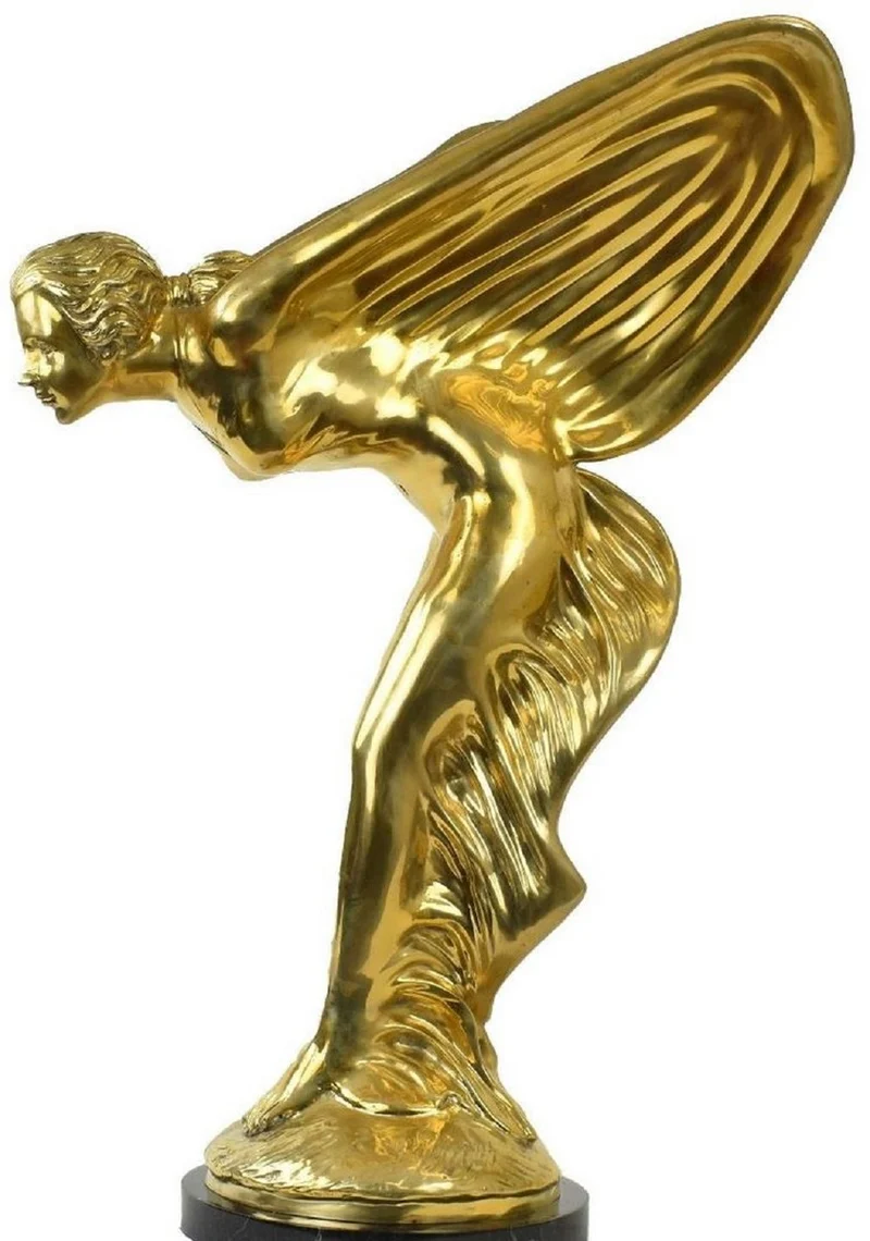 Casa Padrino Luxus Bronze Skulptur Spirit of Ecstasy Frau mit Flügeln Gold / Schwarz 53 x 71 x H. 114 cm - Edle Bronzefigur mit Marmorsockel - Luxus Deko Accessoires