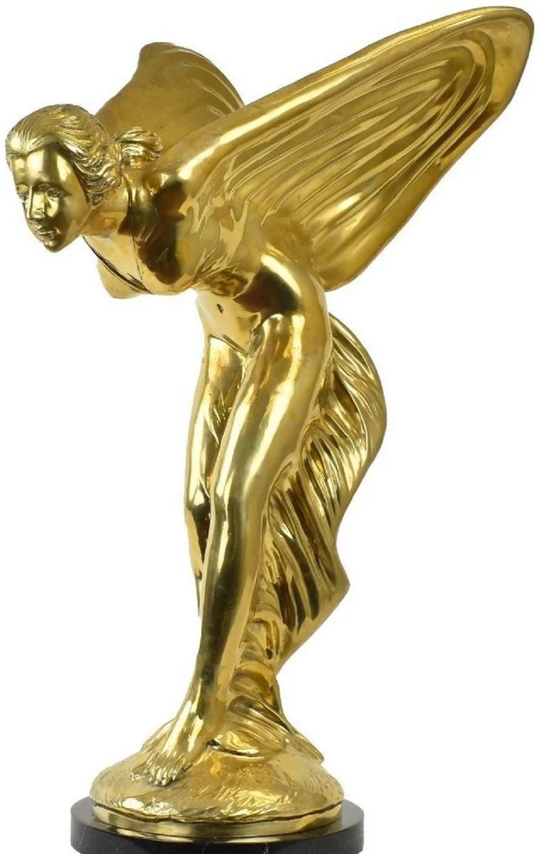 Casa Padrino Luxus Bronze Skulptur Spirit of Ecstasy Frau mit Flügeln Gold / Schwarz 53 x 71 x H. 114 cm - Edle Bronzefigur mit Marmorsockel - Luxus Deko Accessoires